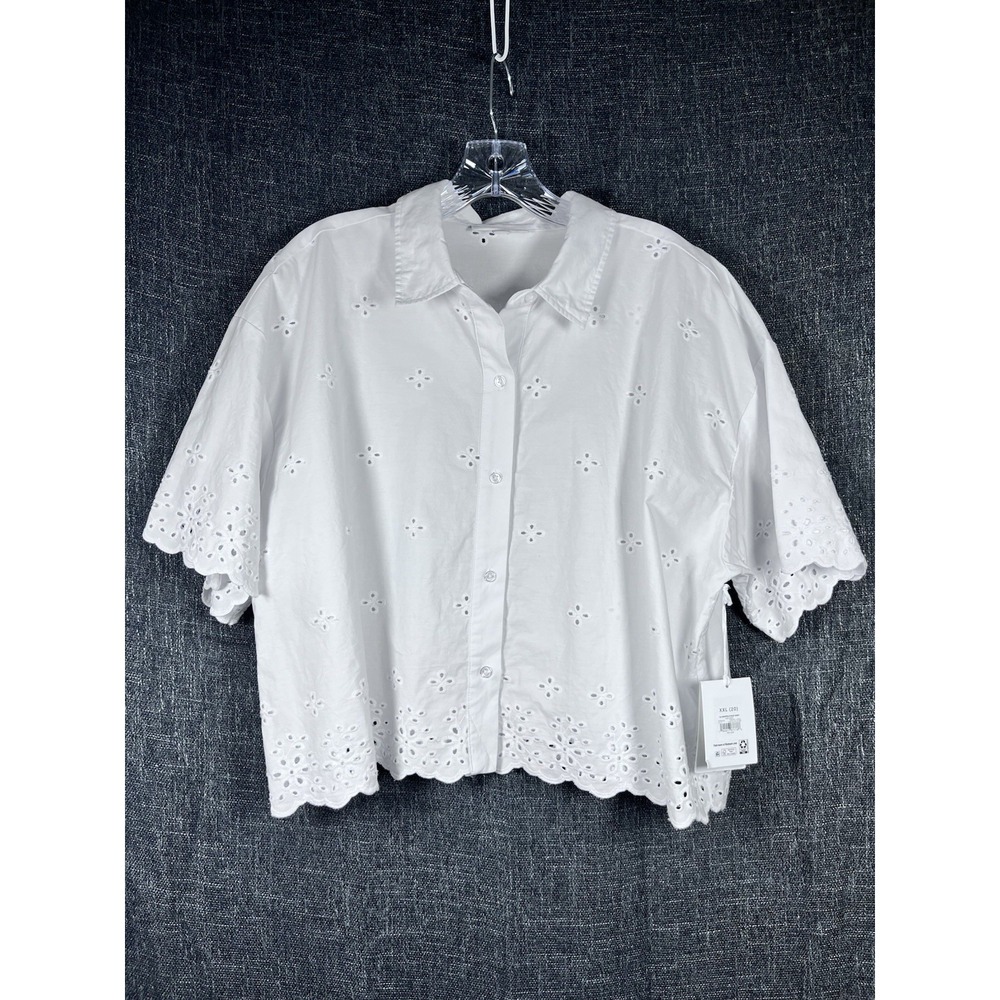 NWT Free Assembly Sz XXL 20 Top White Eyelet Embroidered Blouse Button Up New